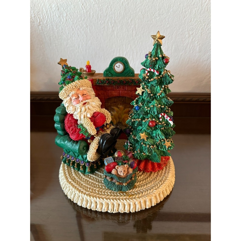 Large Resin Santa in‎ Front of Fireplace Sleeping Figurine